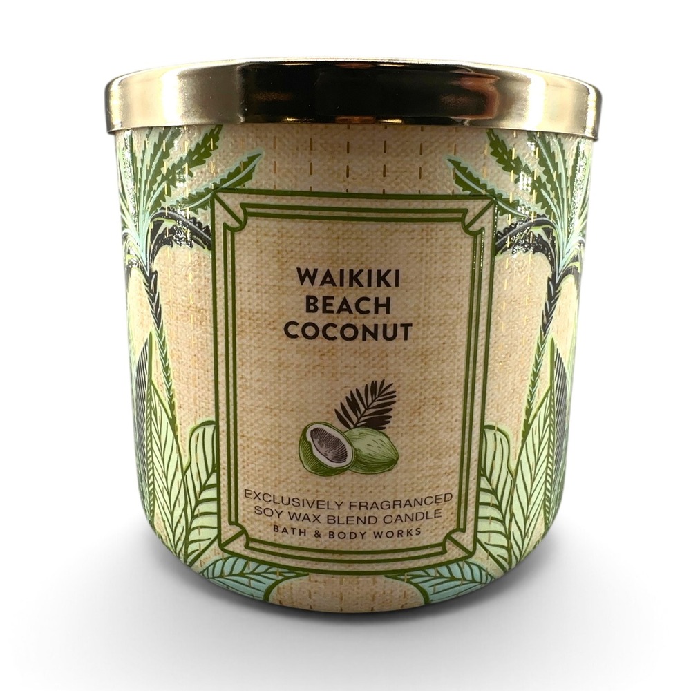 Bath & Body Works Waikiki Beach Coconut 3-Wick Candle 14.5oz Soy Wax Blend NEW